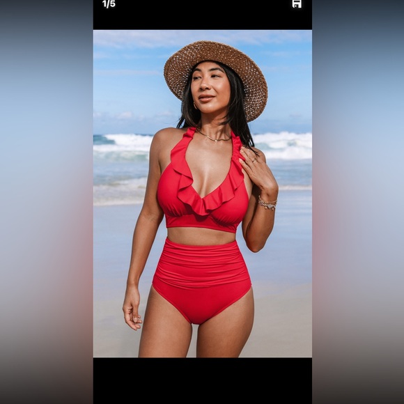 Cupshe Super Bloom Ruffled Bikini Top & Slim Sculpt Bikini Set Size Large NWT - Picture 9 of 12